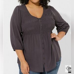 NWT Challis Smocked 3/4 Sleeve Top Size 1